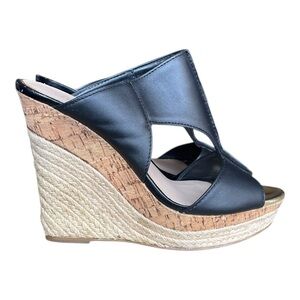 Charles By Charles David Black Leather Espadrille Wedge Heels Size 7